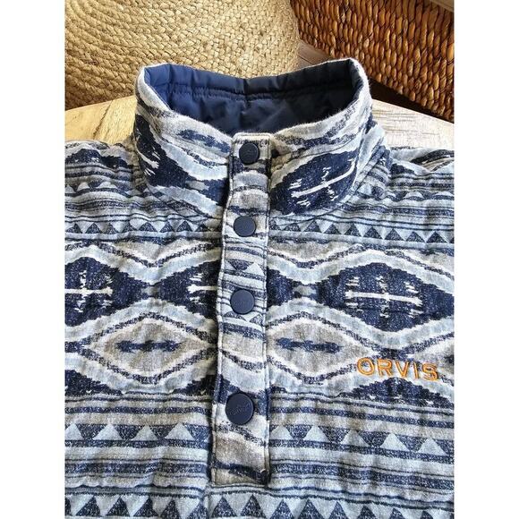 Orvis Quilted Snap Sweatshirt Sweater Pullover Aztec Blue Womens L Logo Unisex - Picture 2 of 10
